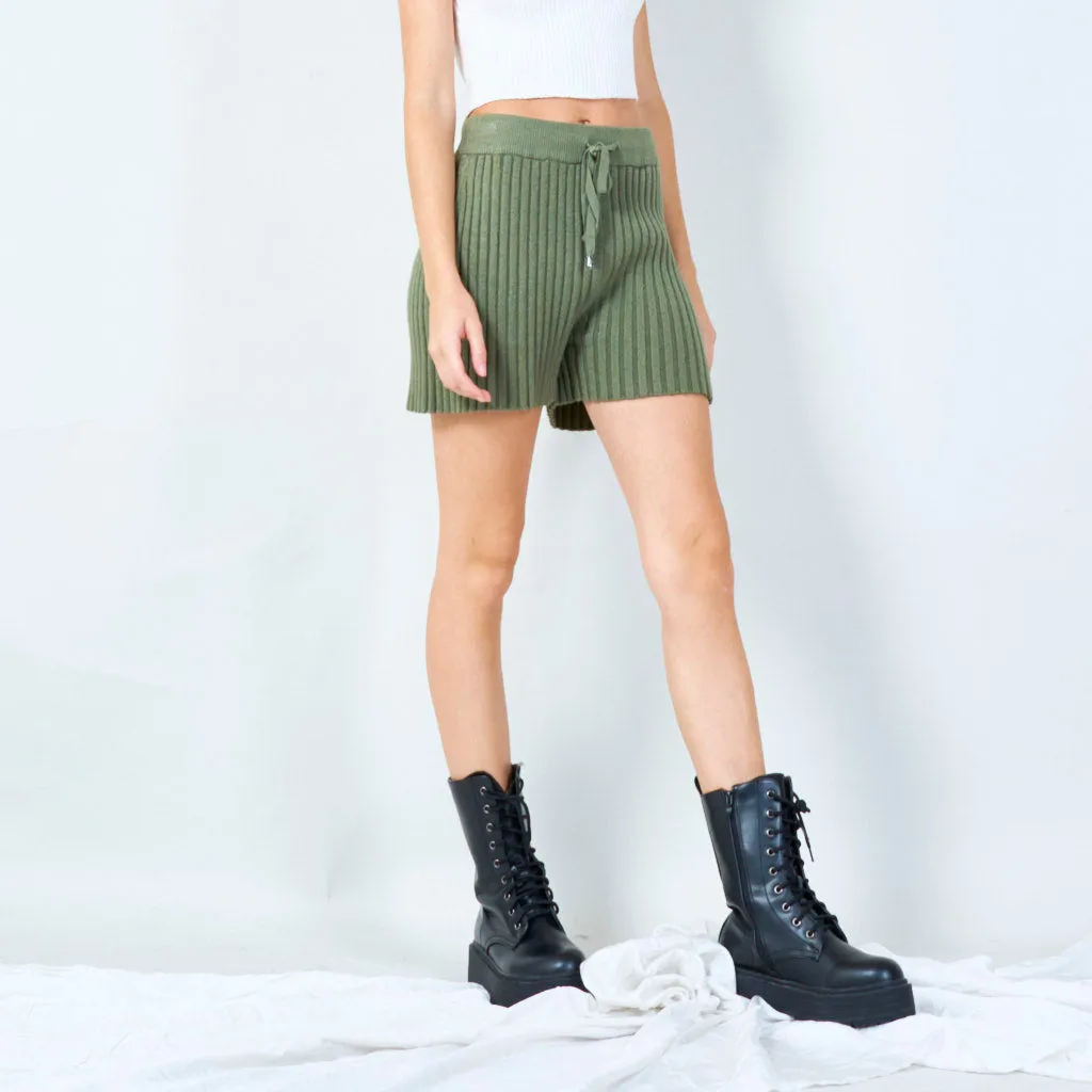 Ribbed knit shorts with drawstring waist wholesale