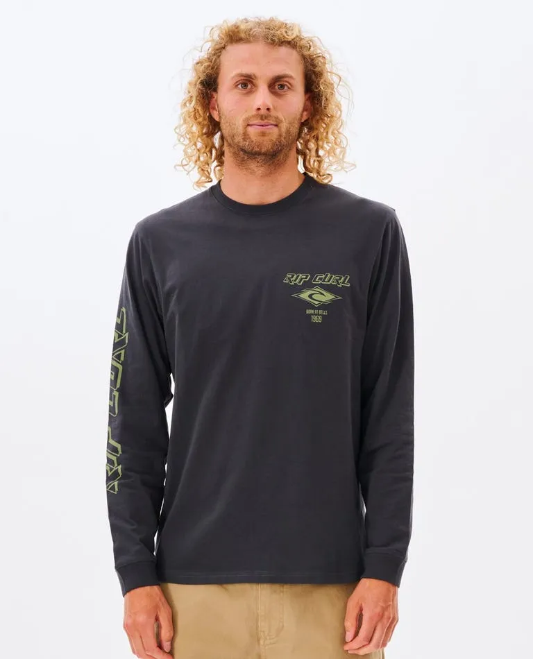 Rip Curl Fade Out Icon L/S Tee-Washed Black/Moss