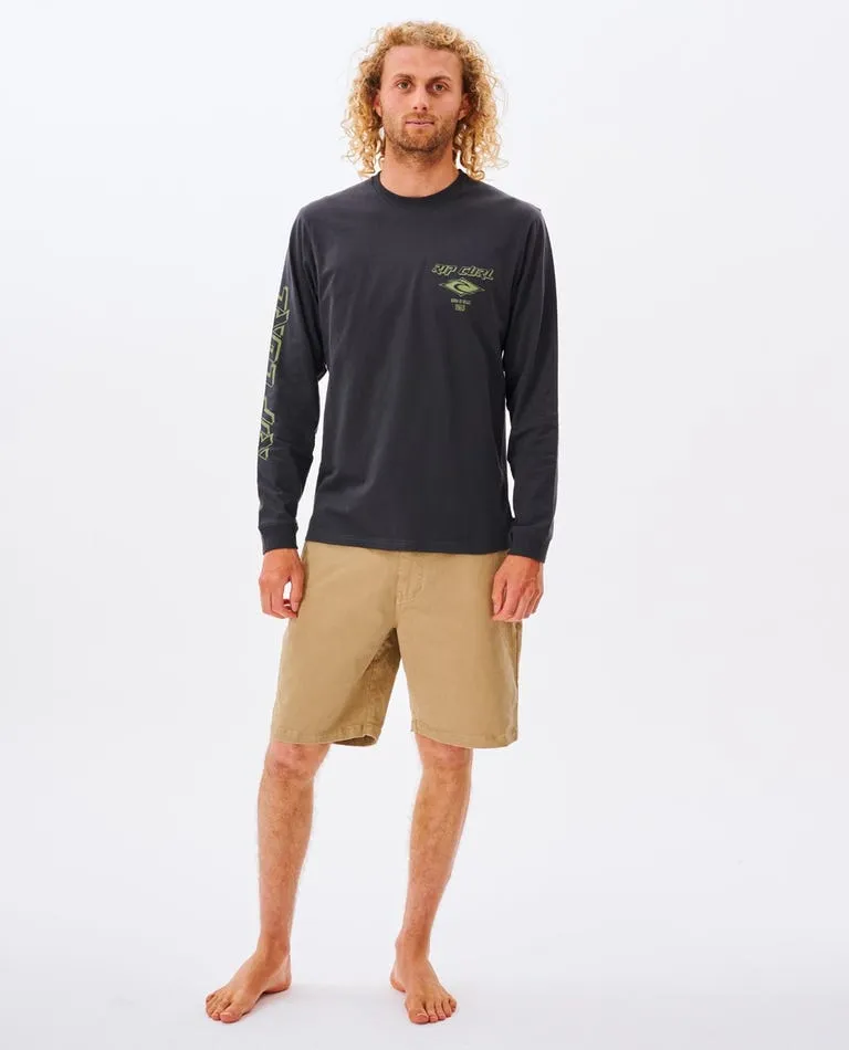 Rip Curl Fade Out Icon L/S Tee-Washed Black/Moss