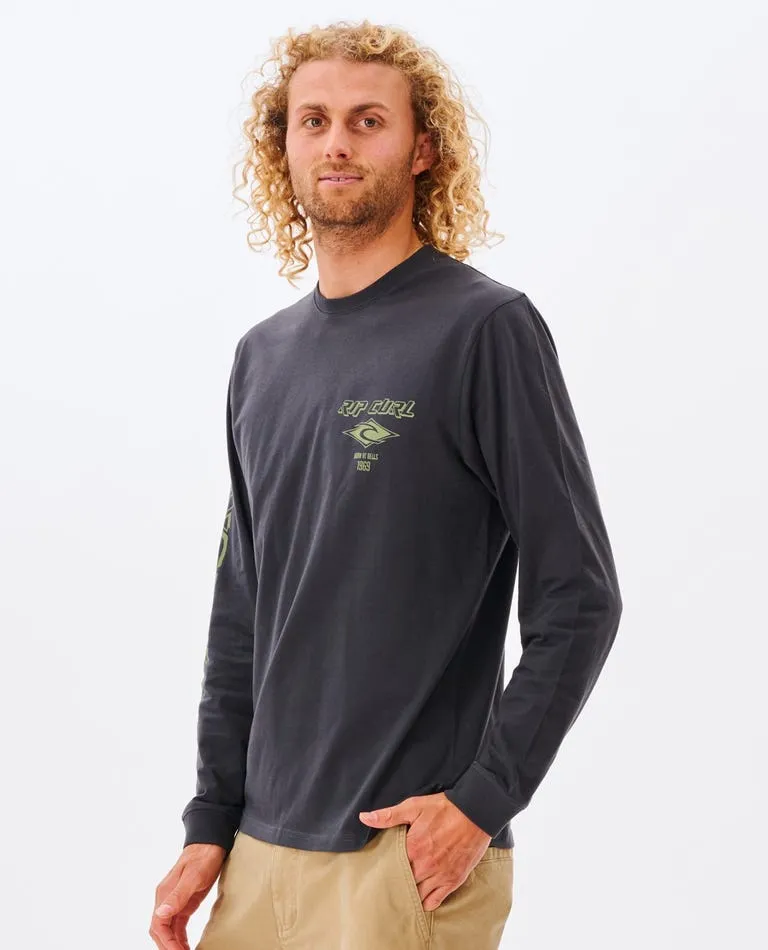 Rip Curl Fade Out Icon L/S Tee-Washed Black/Moss