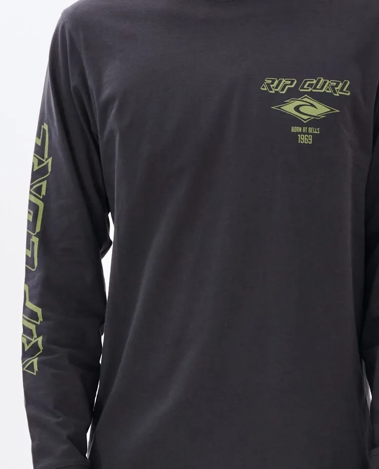 Rip Curl Fade Out Icon L/S Tee-Washed Black/Moss