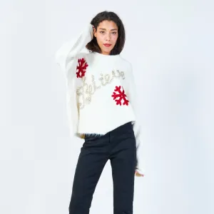 Sequin believe sweater with snowflakes wholesale