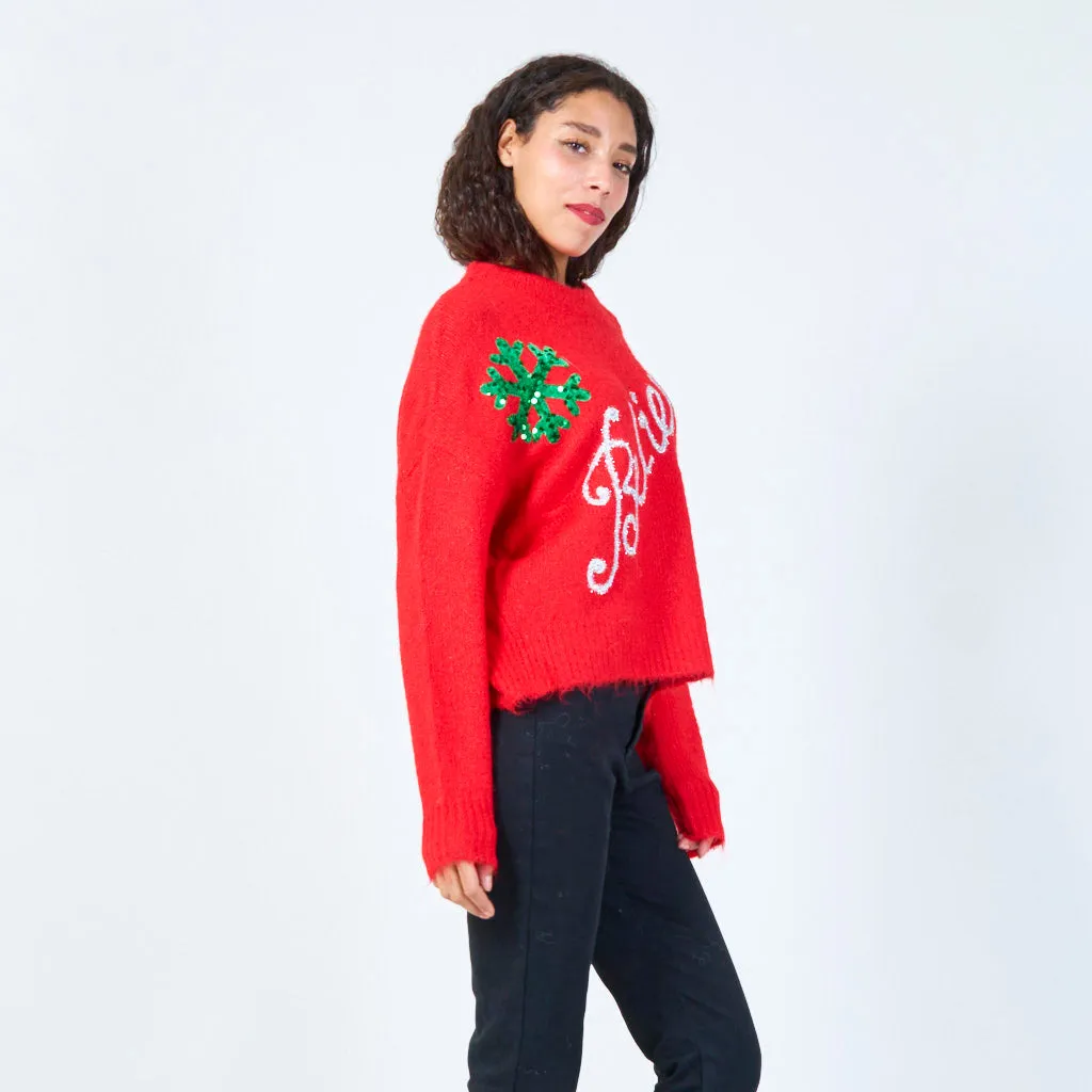 Sequin believe sweater with snowflakes wholesale