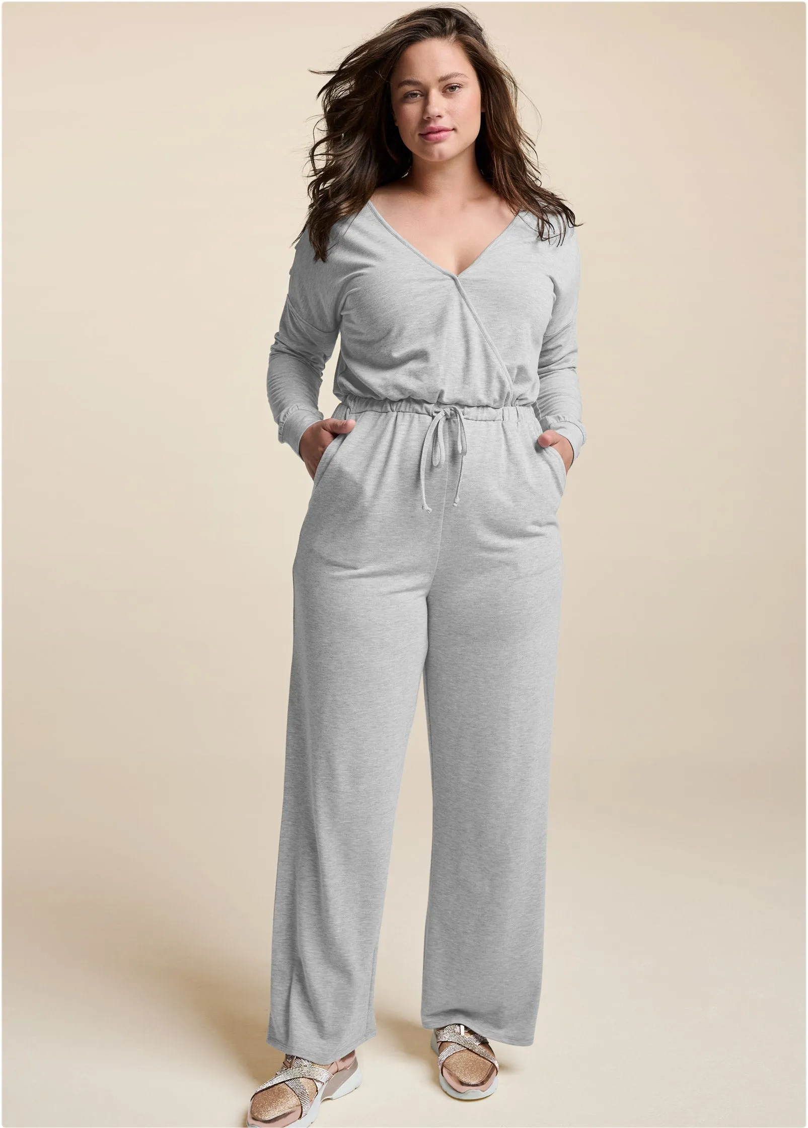 Stud Embellished Jumpsuit  - Heather Grey