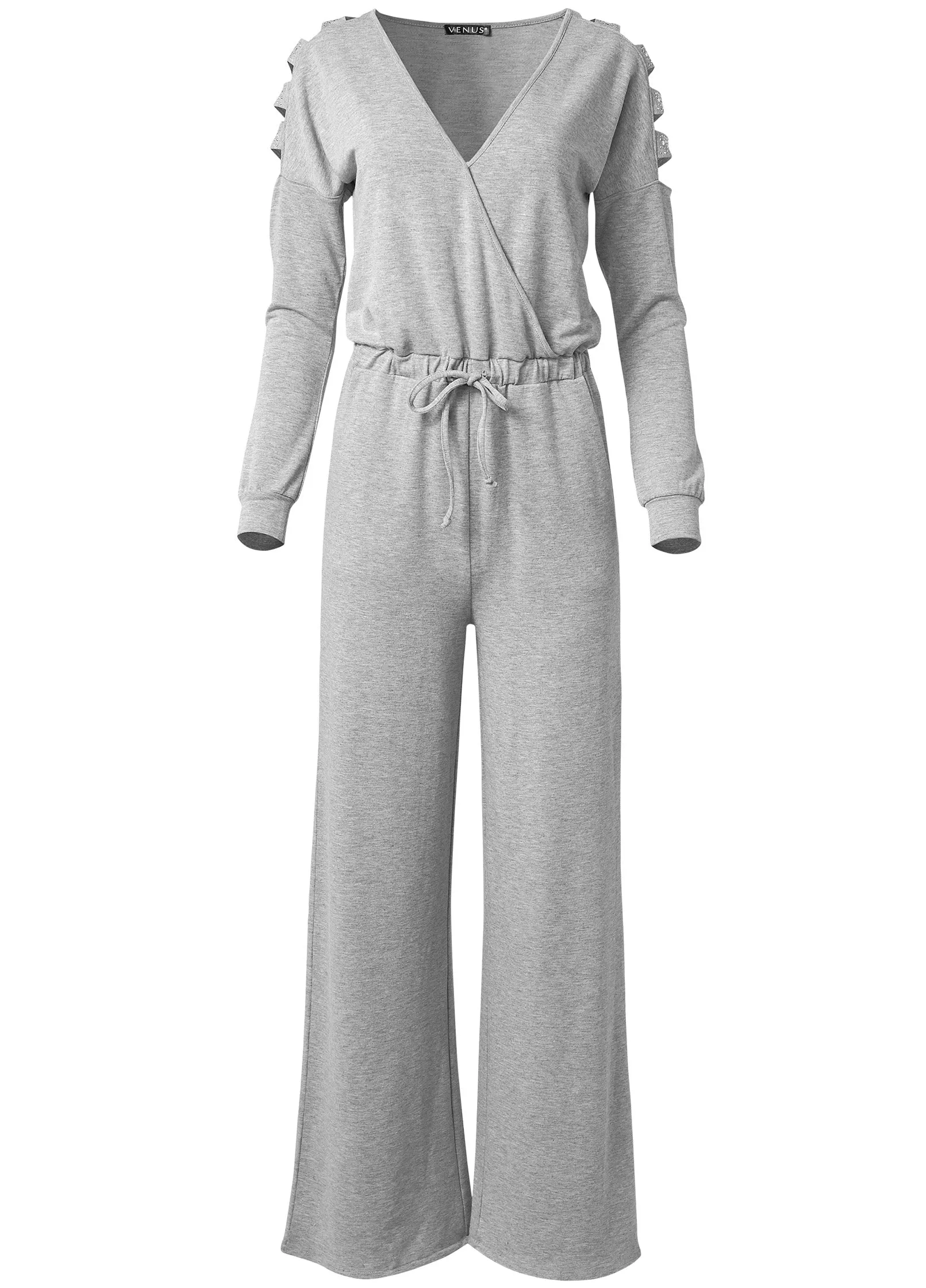 Stud Embellished Jumpsuit  - Heather Grey