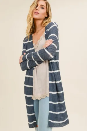 The Madalyn Striped Cardigan (Charcoal)