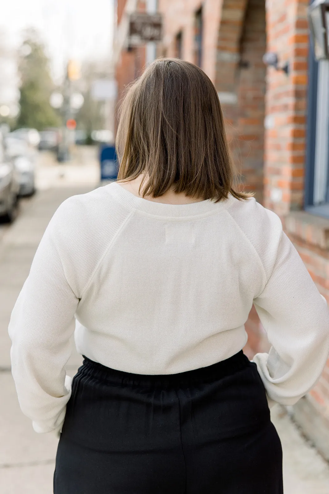 Waffle V-Neck Henley - Ivory