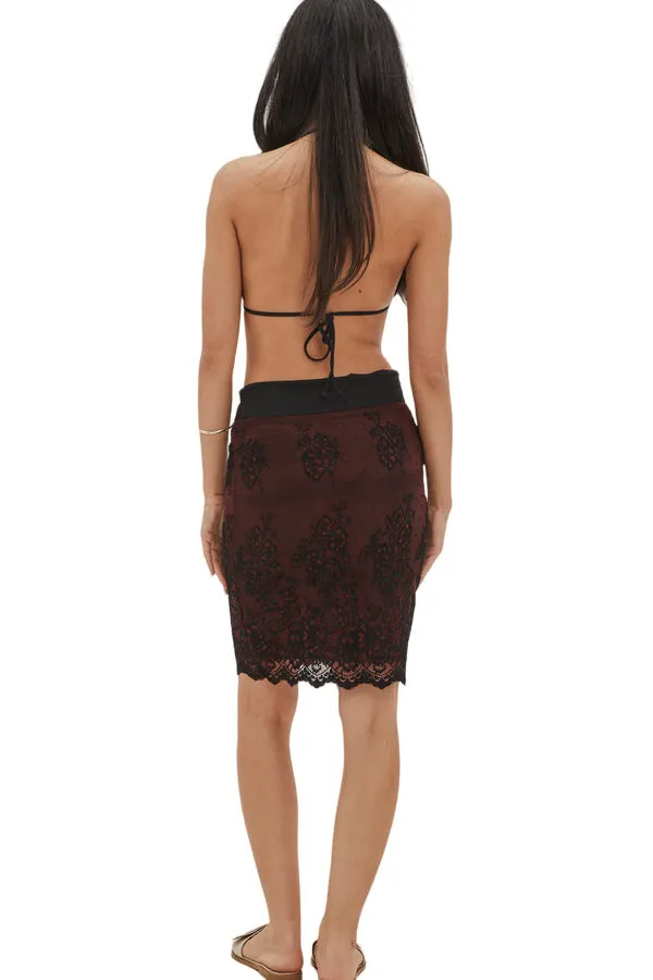 Women's Beach Cover-Up Skirt in Lace Overlay with Bow