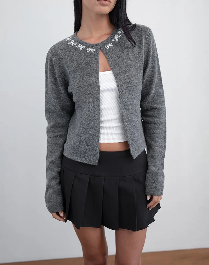 Wunara Cardigan in Grey with Ivory Bows