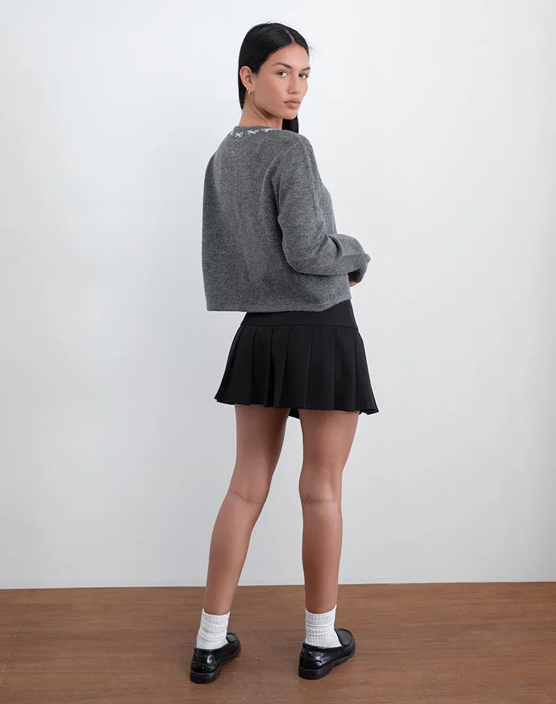 Wunara Cardigan in Grey with Ivory Bows