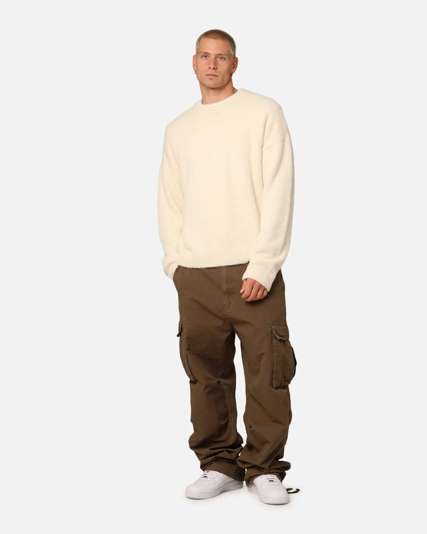 XXIII Crew Neck Fluffy Sweater Cream/White