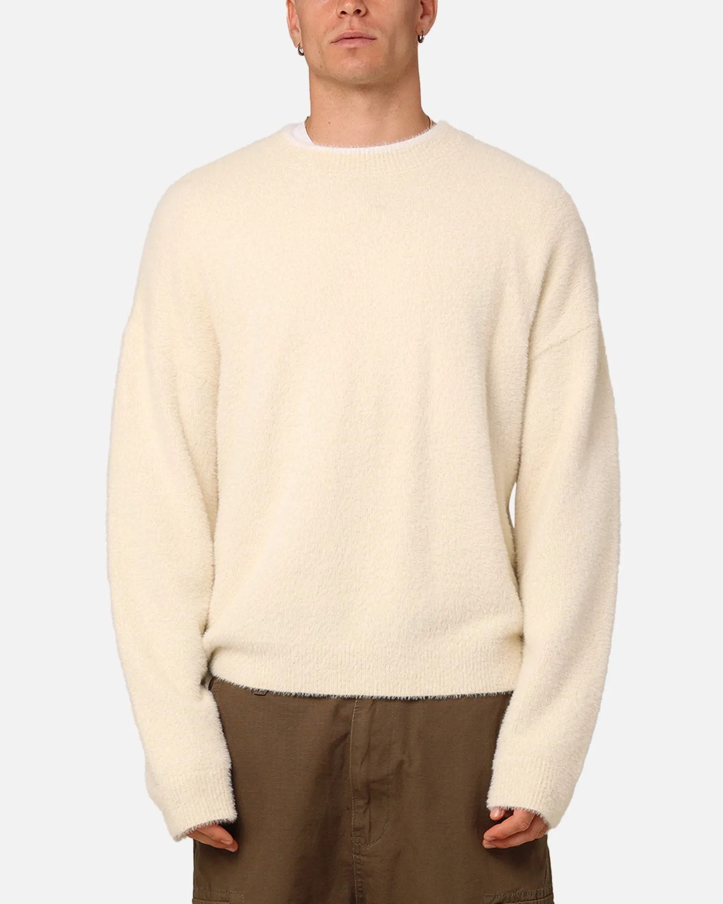 XXIII Crew Neck Fluffy Sweater Cream/White